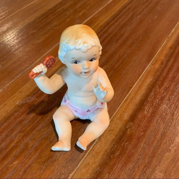 Piano Baby with Rattle Figurine Girl Boy Porcelain Ceramic - Picture 1 of 3